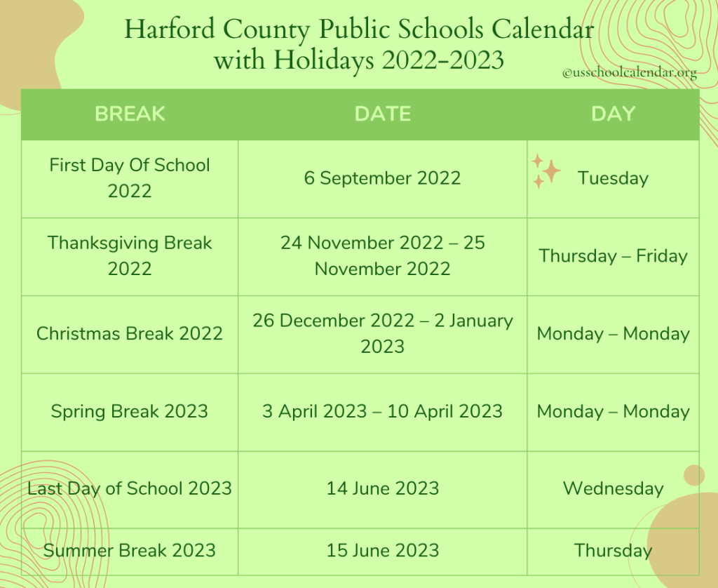 Harford County Public Schools Calendar US School Calendar