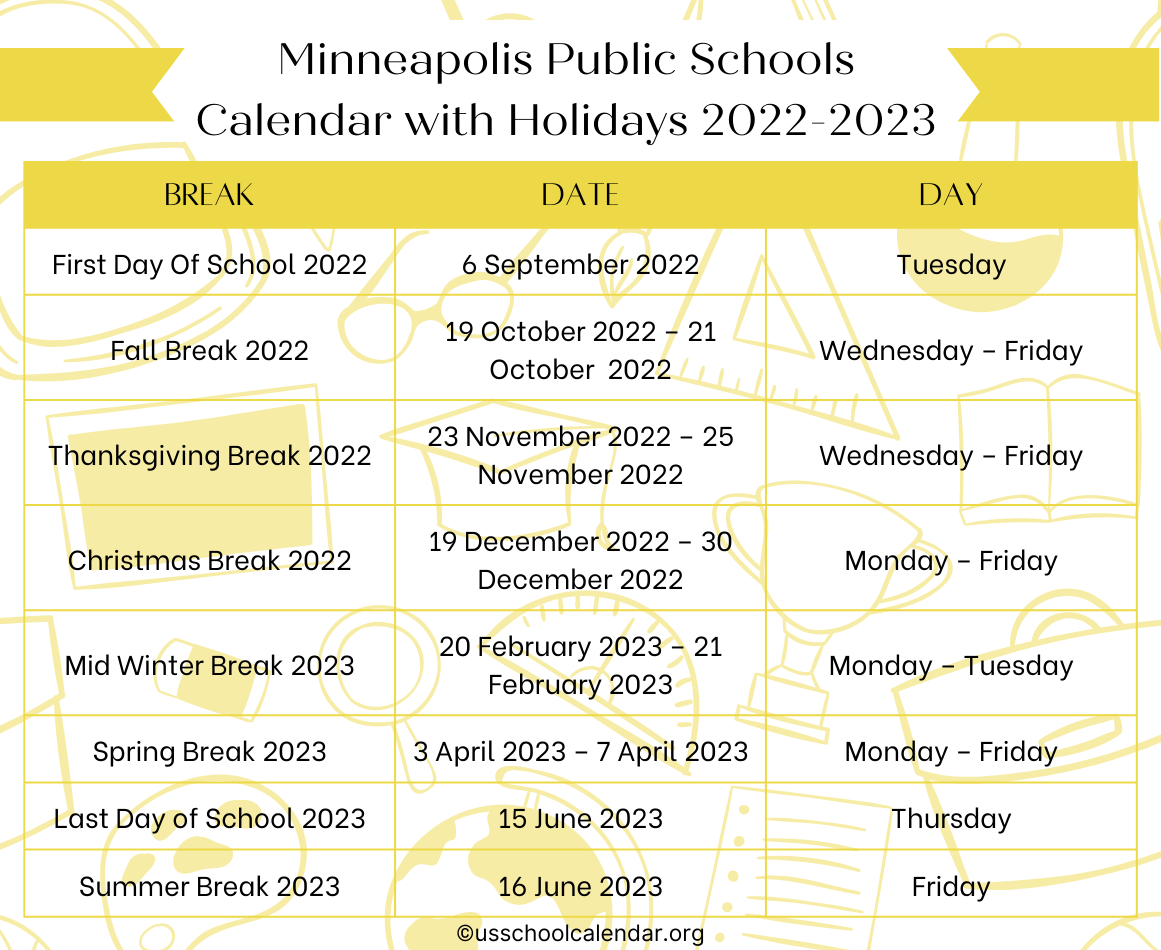 Minneapolis Public Schools Calendar 2023 US School Calendar