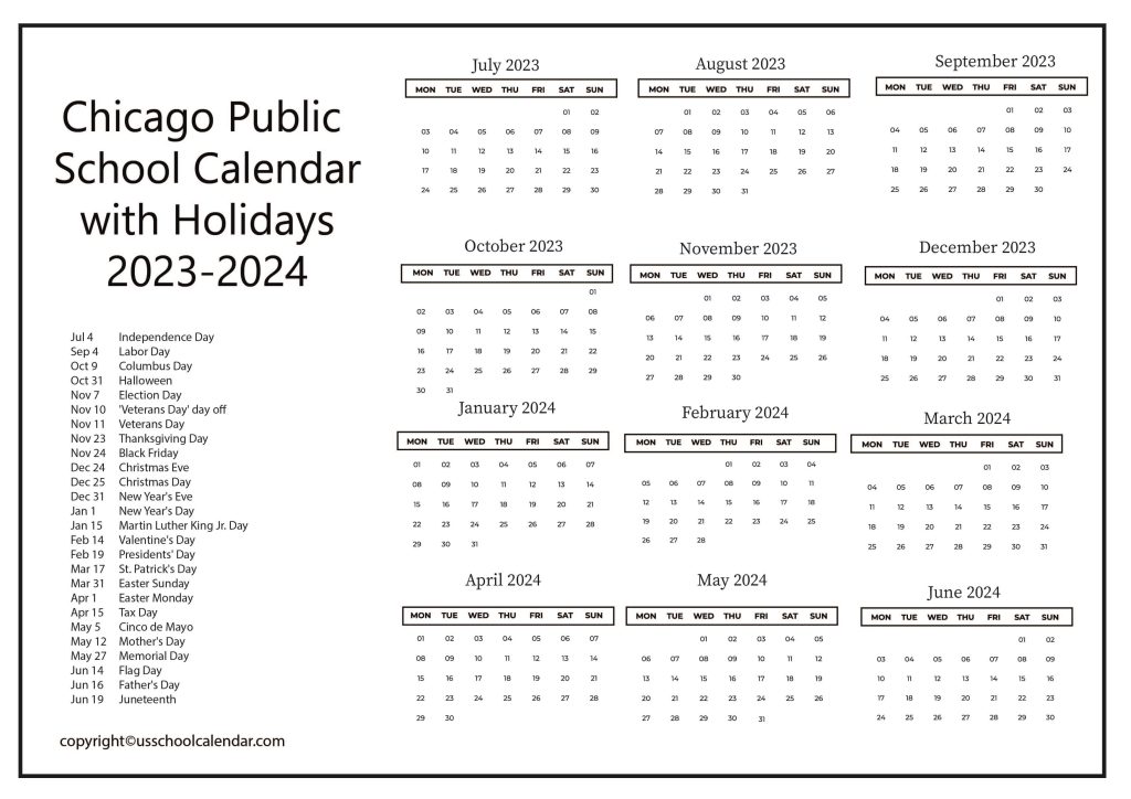 Chicago Public School Calendar With Holidays 2023 2024