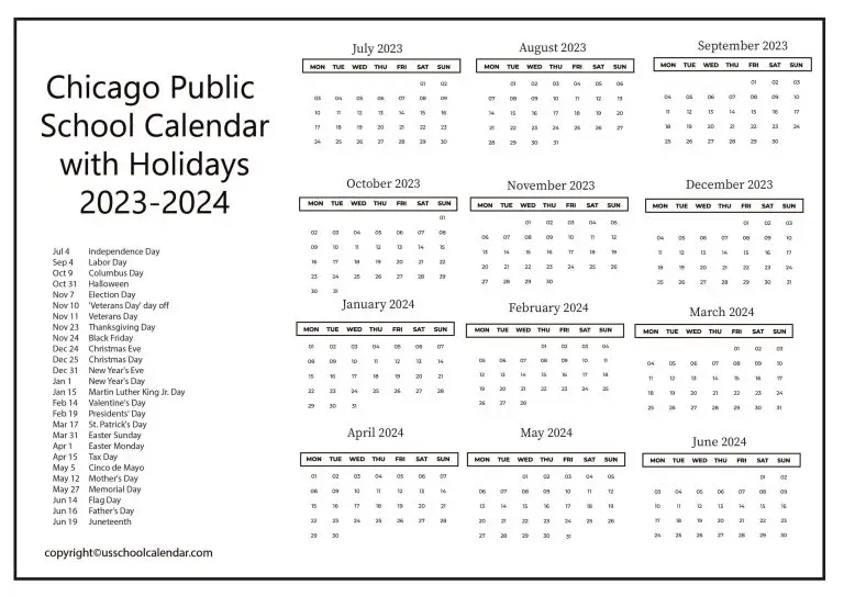 Chicago Public School Calendar with Holidays 20252025