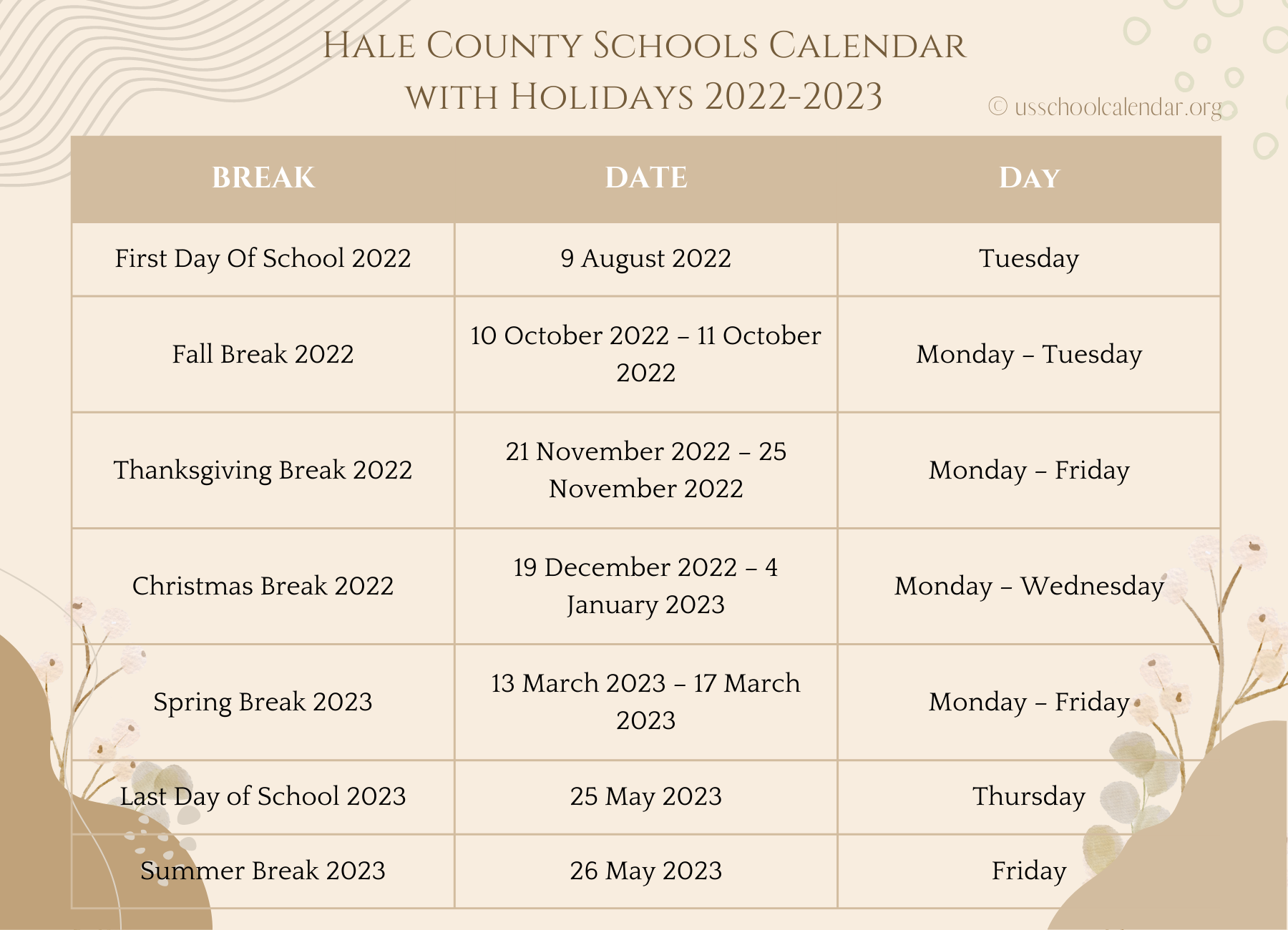 Hale County Schools Calendar 2023 US School Calendar