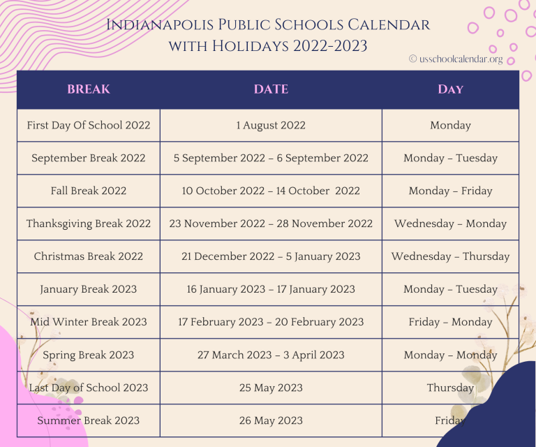 [IPS] Indianapolis Public Schools Calendar Holidays 2022-2023