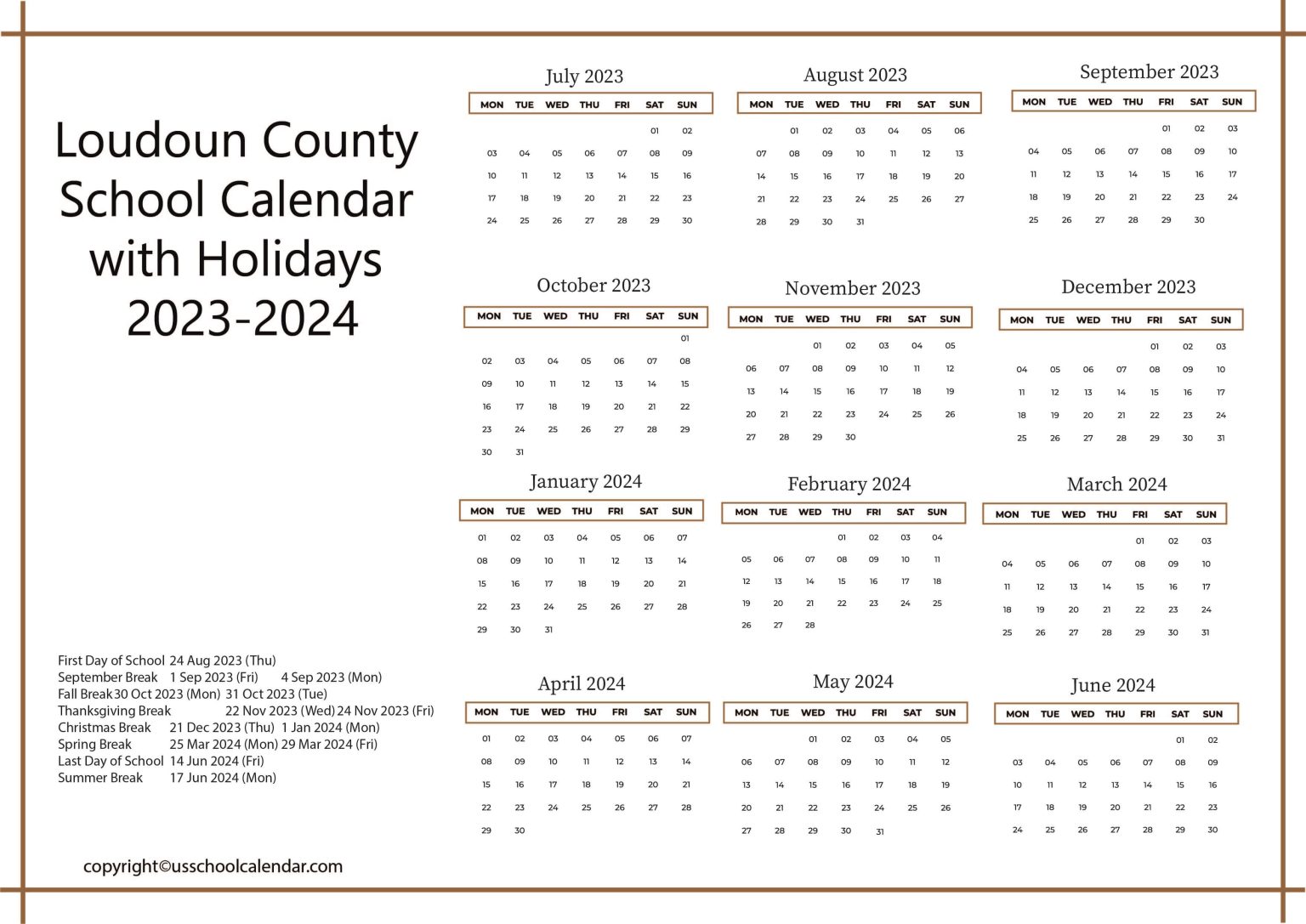 Loudoun County School Calendar With Holidays 2023 2024