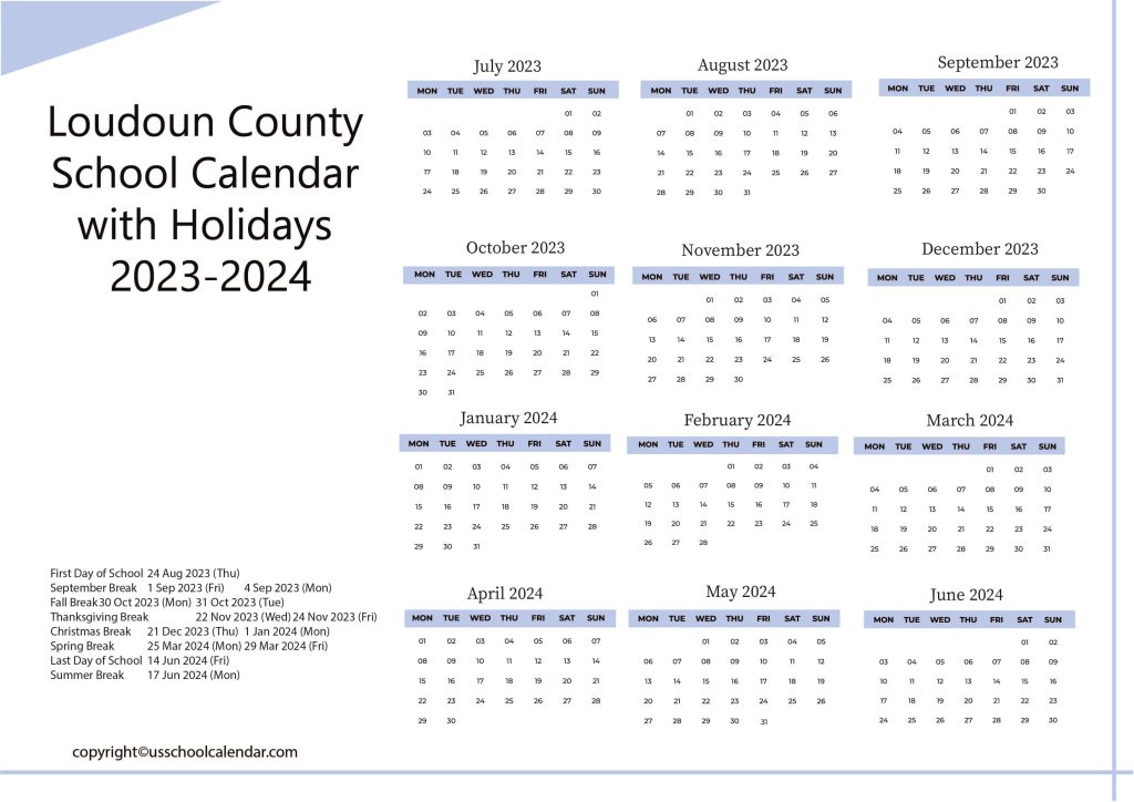 Loudoun County School Calendar With Holidays 2023 2024