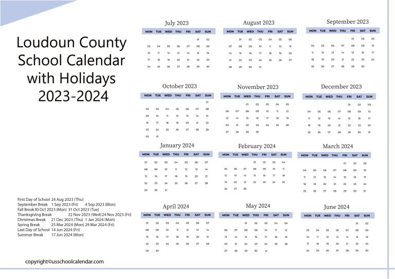 Loudoun County School Calendar with Holidays 20232024