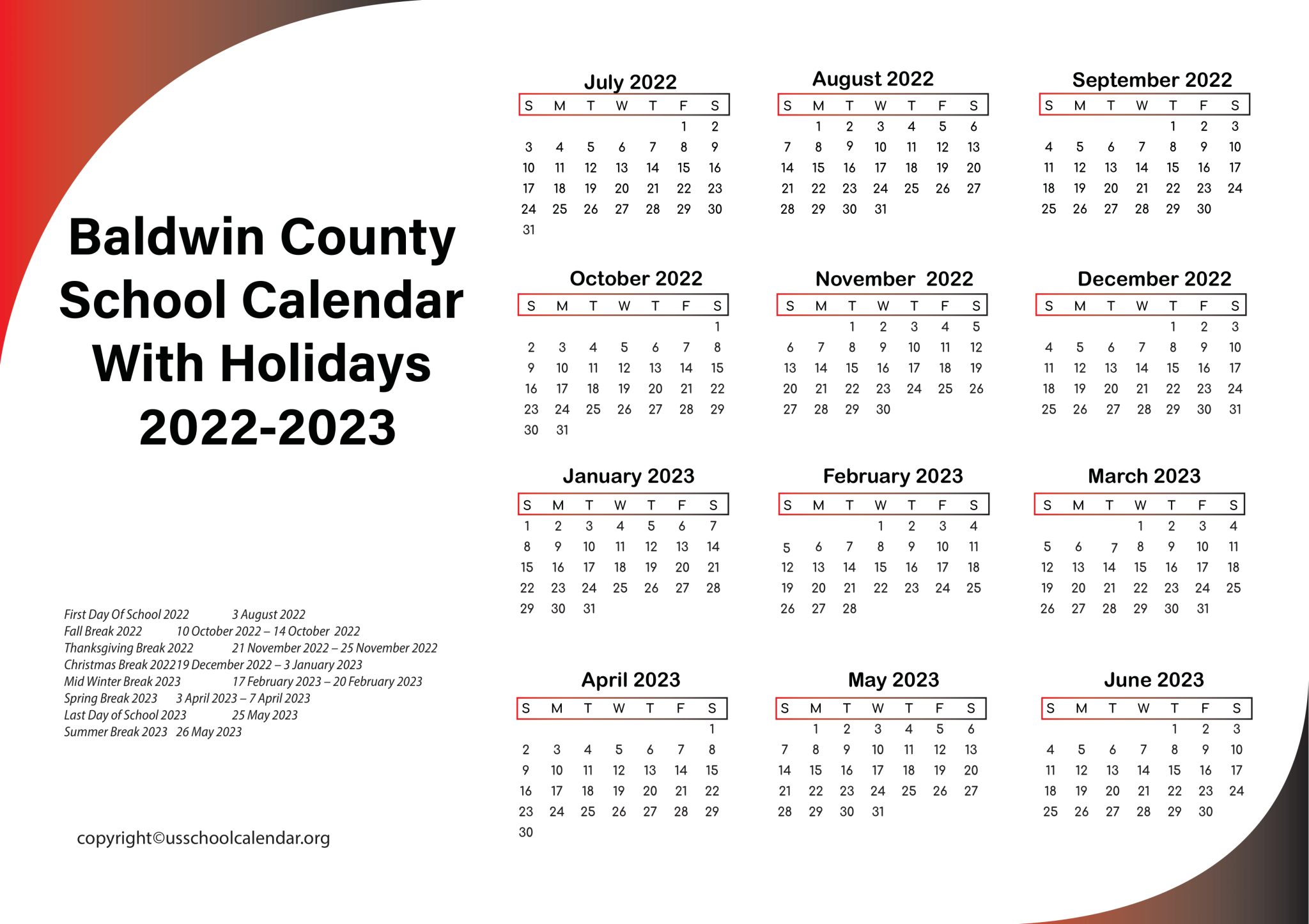 Baldwin County School Calendar With Holidays 20222023