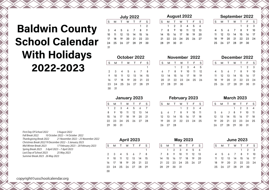 Baldwin County School Calendar With Holidays 2022-2023 3