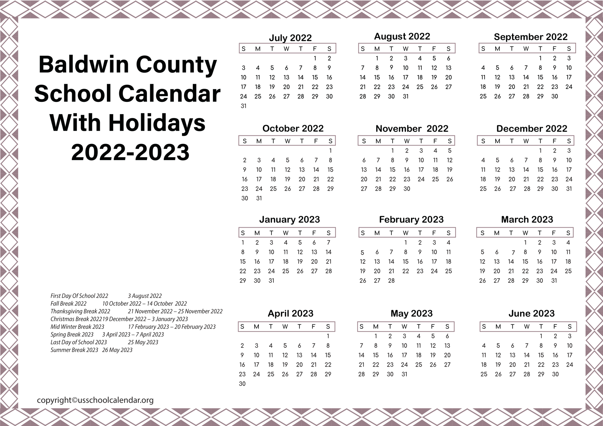 Baldwin County School Calendar With Holidays 2022 2023