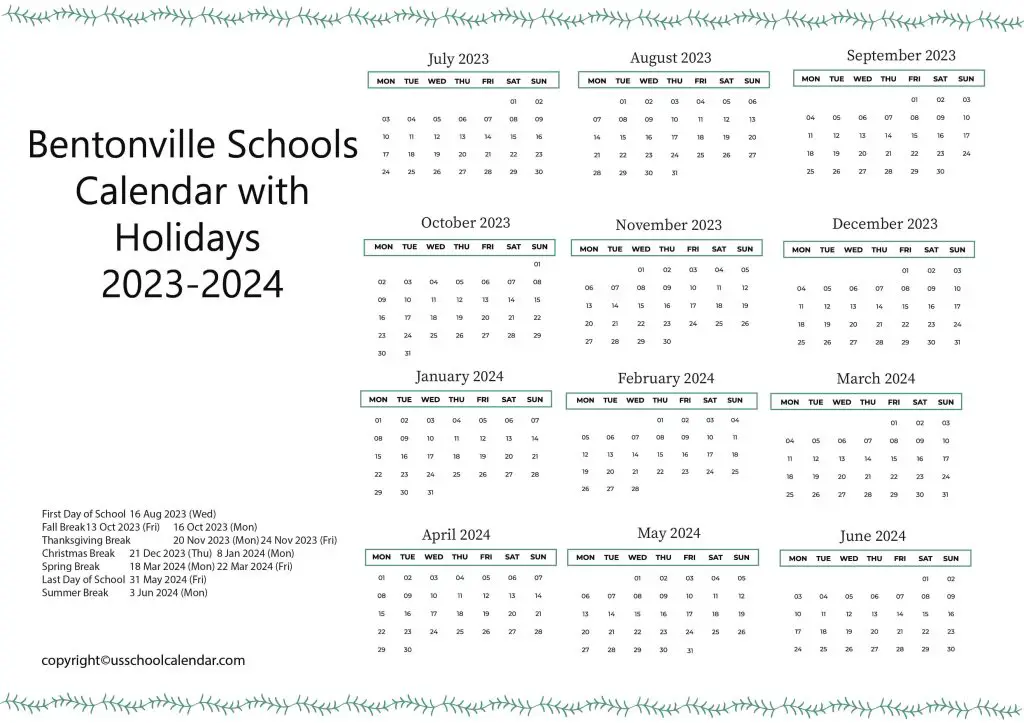Bentonville Public Schools Calendar
