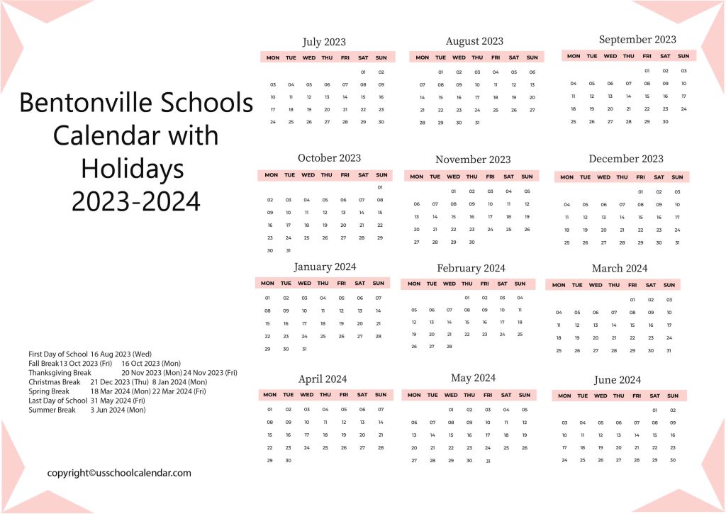 Bentonville Schools Calendar With Holidays 2023 2024