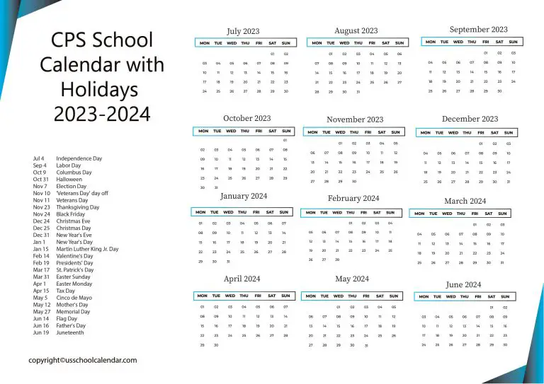 CPS School Calendar with Holidays 20232024