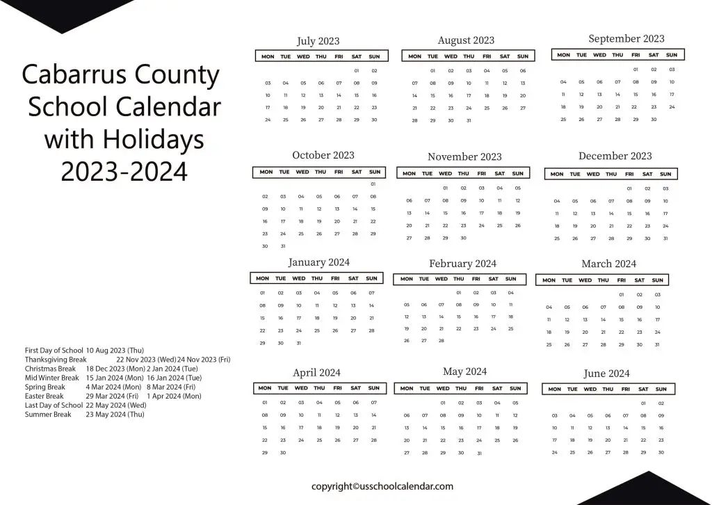 Cabarrus County Schools Calendar