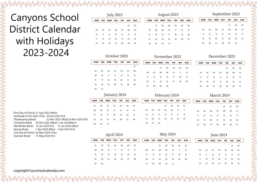 Canyons School District Schedule