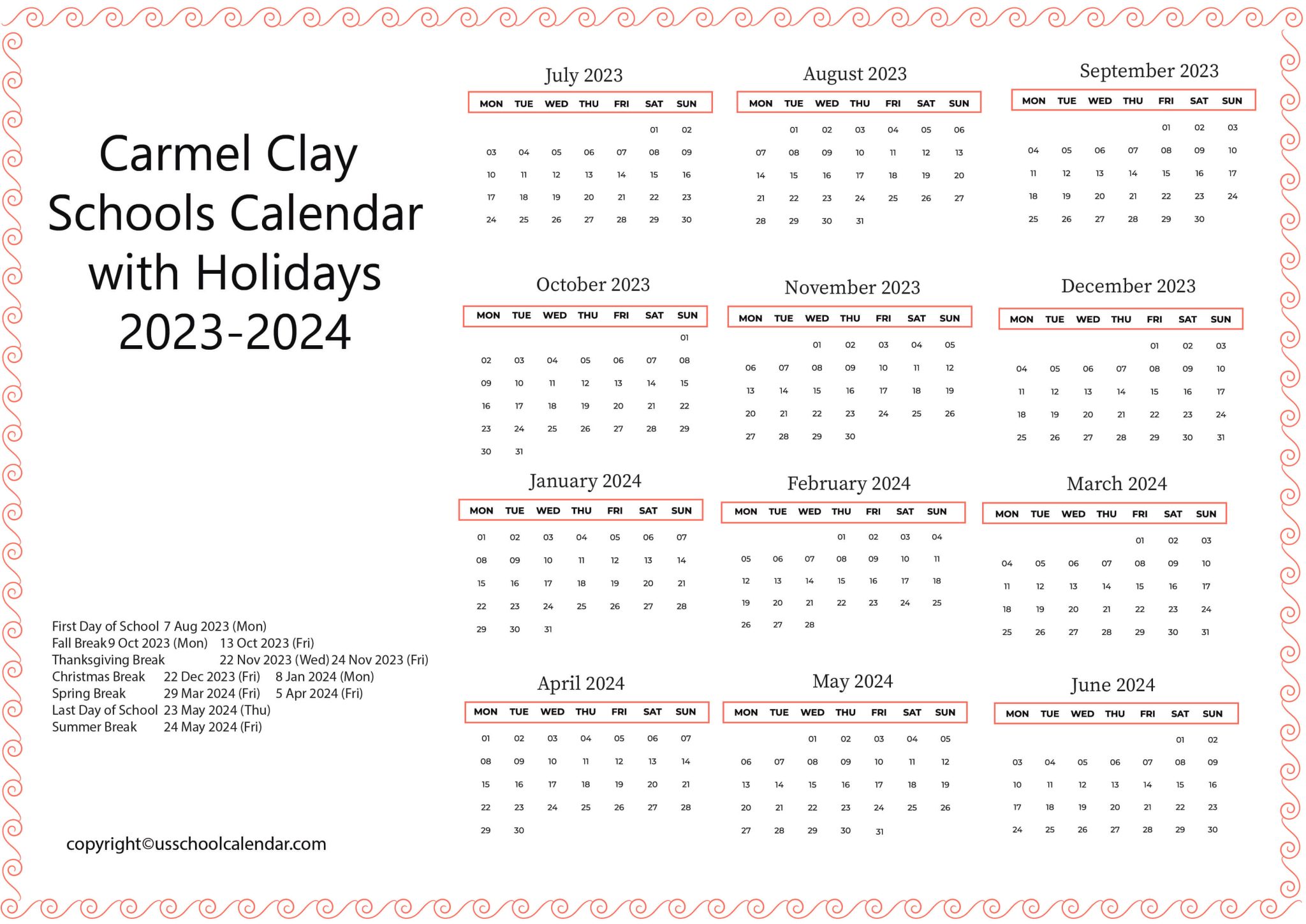 Carmel Clay Schools Calendar with Holidays 2023-2024