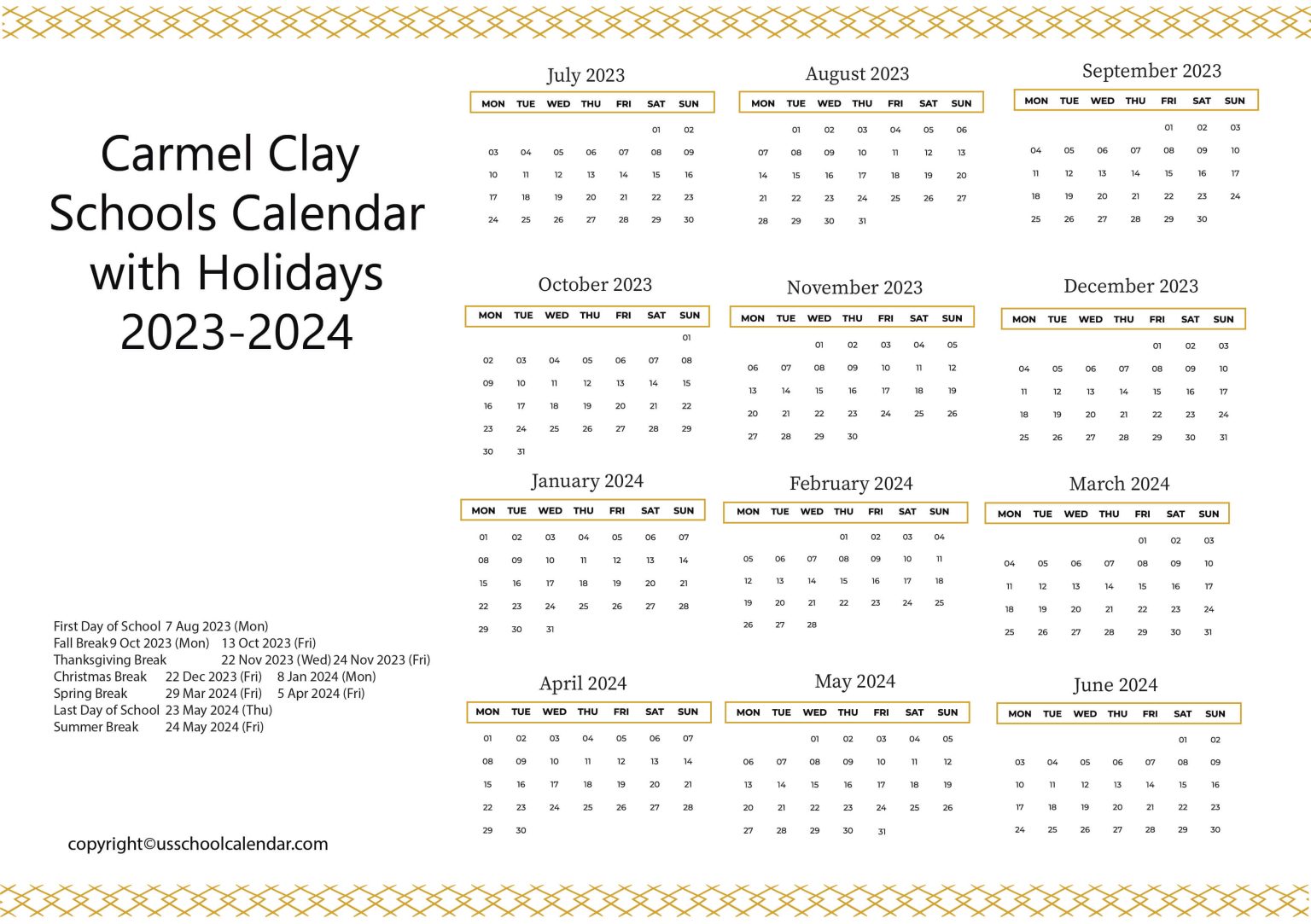 Carmel Clay Schools Calendar with Holidays 2023 2024