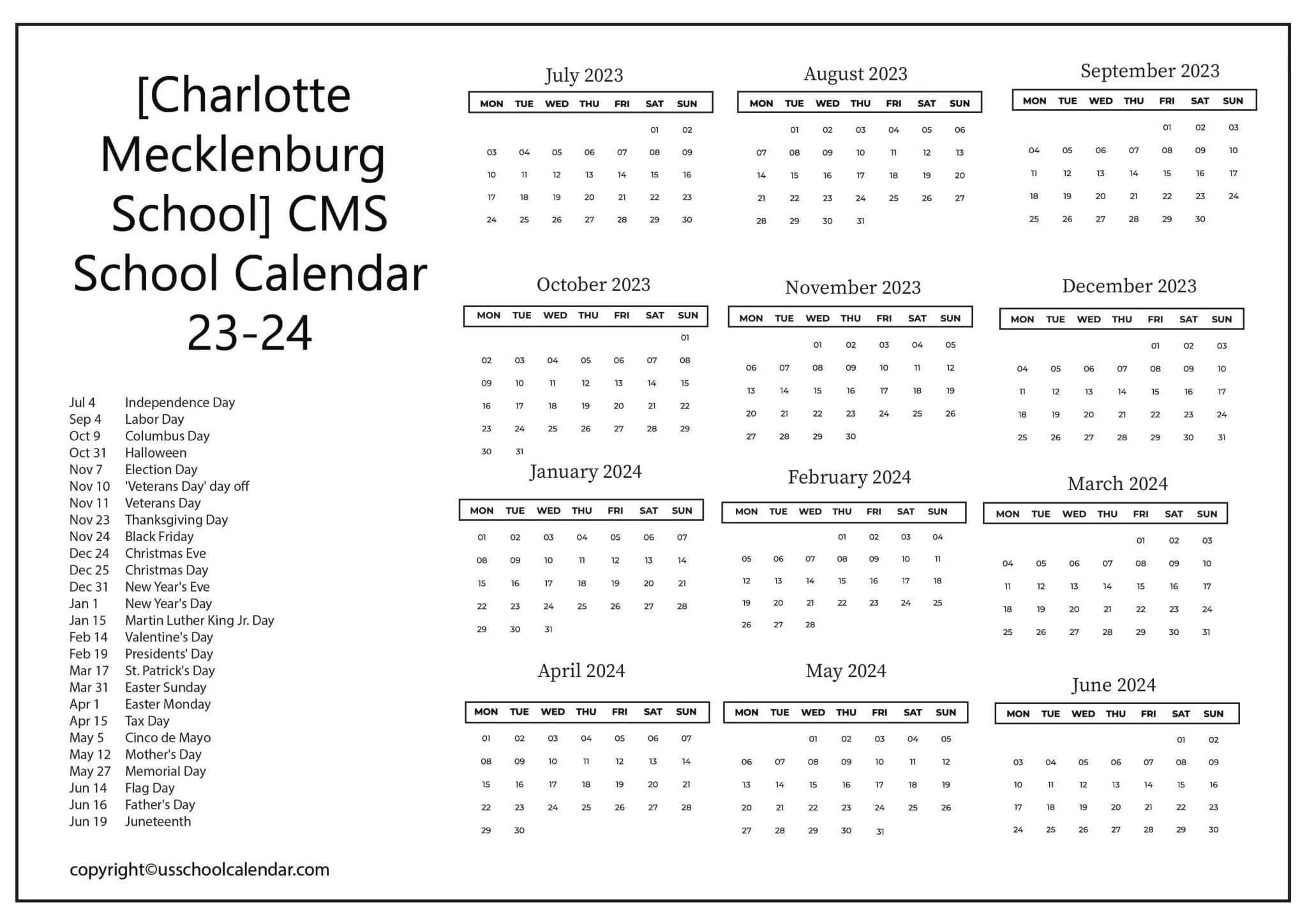 [Charlotte Mecklenburg School] CMS School Calendar 2324