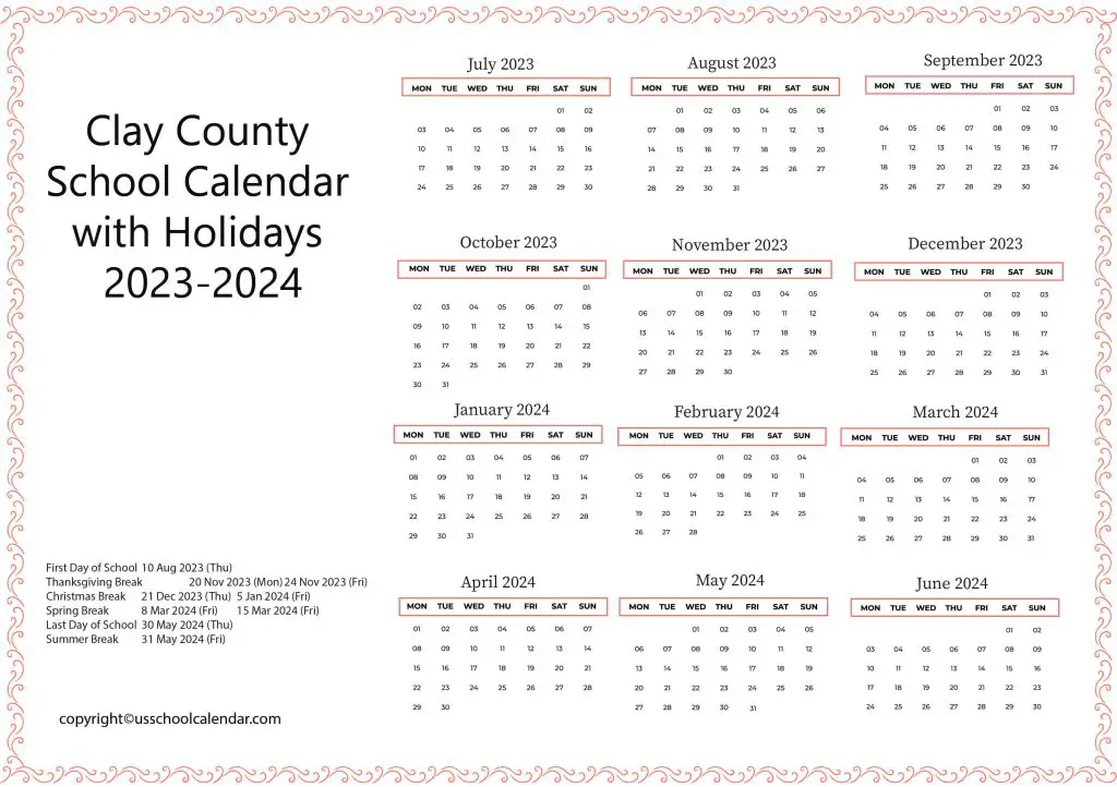 Clay County School District Holiday Schedule