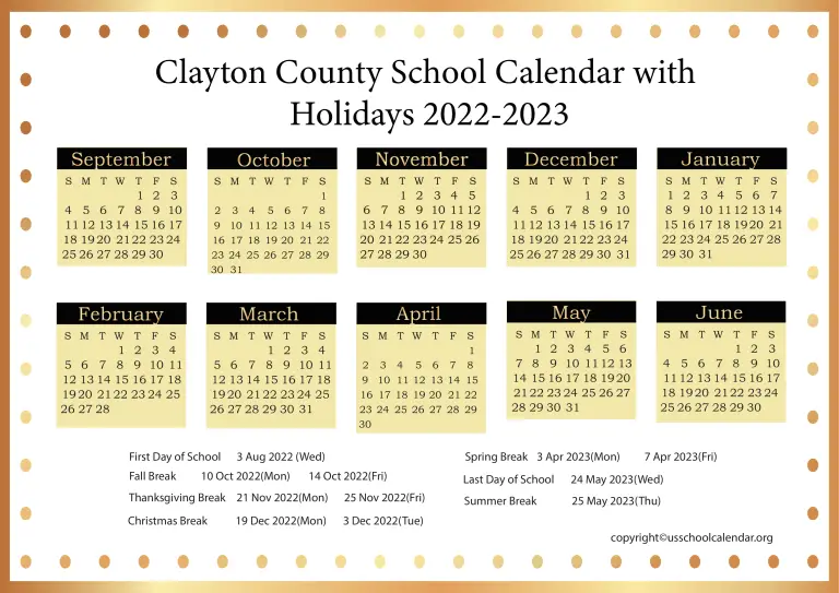 Clayton County School Calendar with Holidays 2022-2023