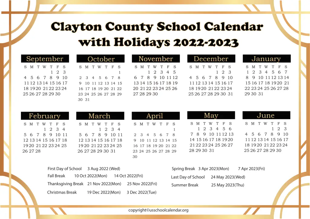 Clayton County School Calendar with Holidays 2022-2023