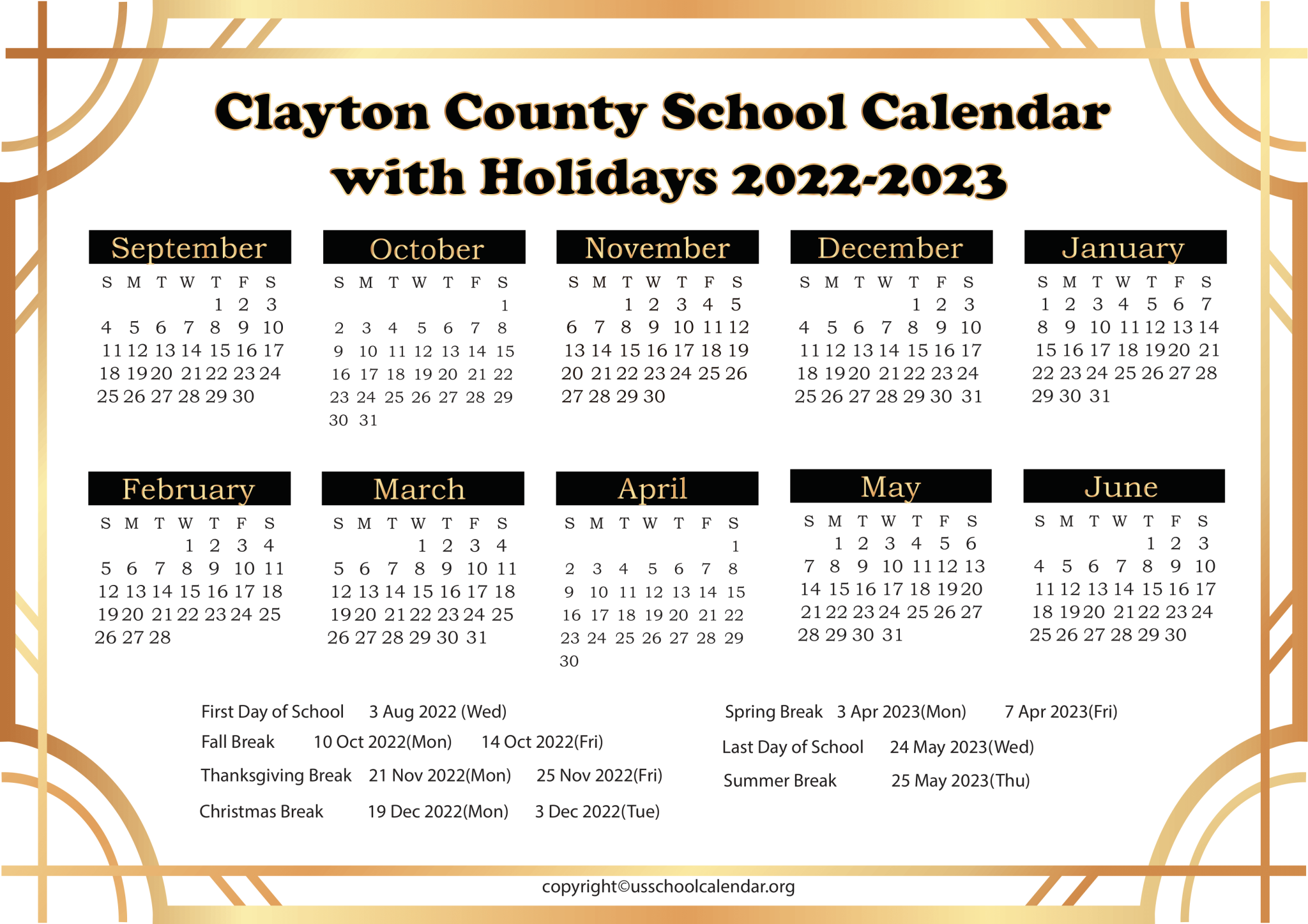 Clayton County School Calendar with Holidays 20222023