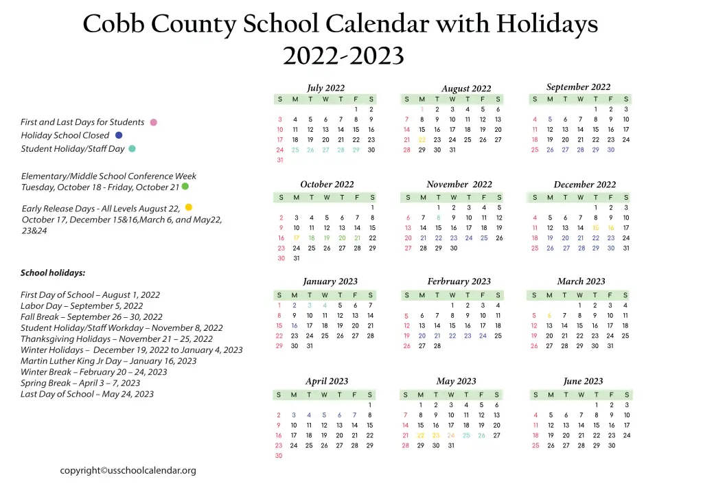 Cobb County School Calendar with Holidays 20222023