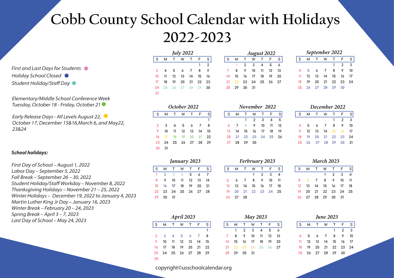Cobb County School Calendar 2023 US School Calendar