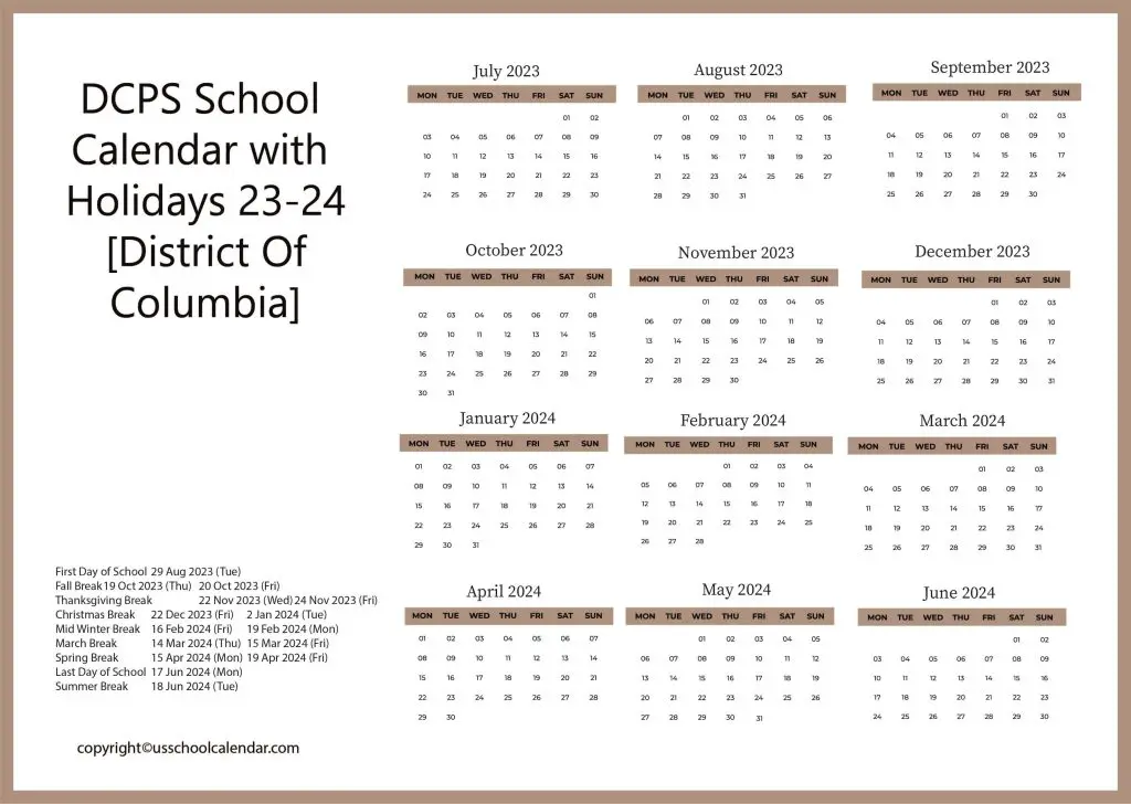 DCPS School Calendar