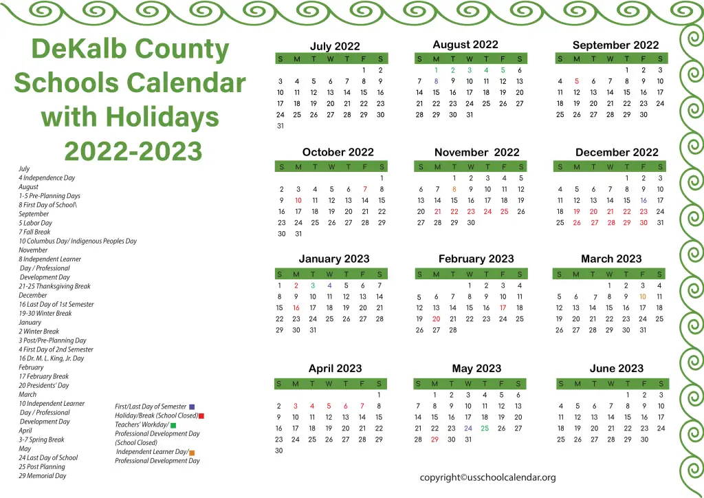 DeKalb County Schools Calendar with Holidays 2022-2023
