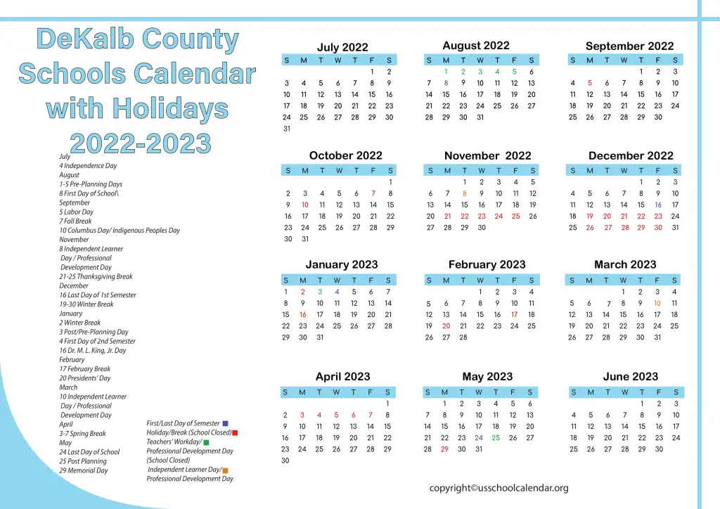 DeKalb County Schools Calendar with Holidays 2022-2023 2