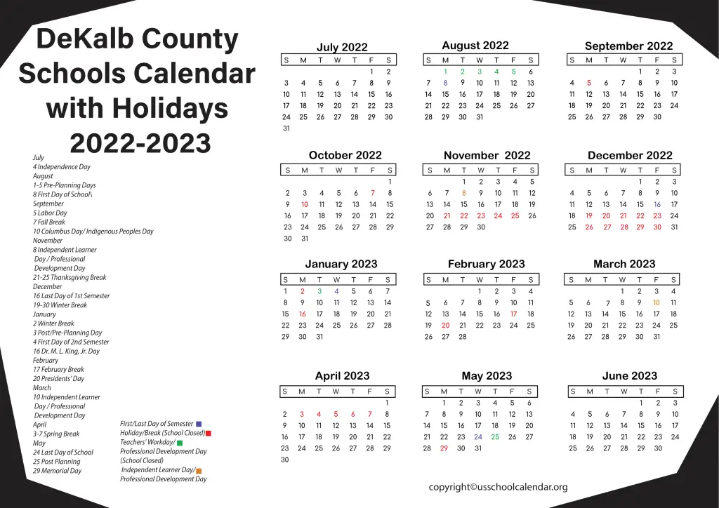 DeKalb County Schools Calendar with Holidays 2022-2023 3
