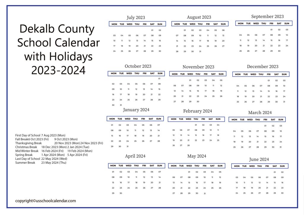 Dekalb County Central School Calendar