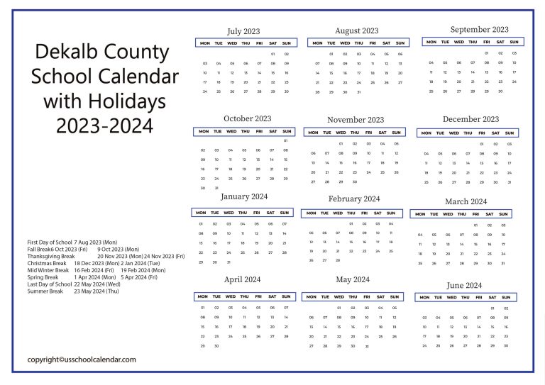 Dekalb County School Calendar with Holidays 20232024