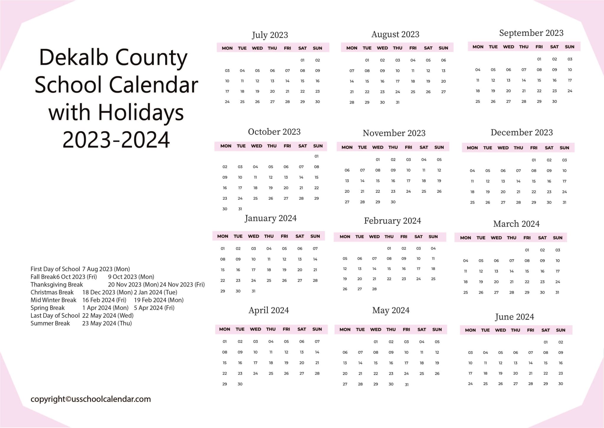 Dekalb County School Calendar with Holidays 20232024