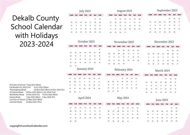 Dekalb County School Calendar with Holidays 20232024