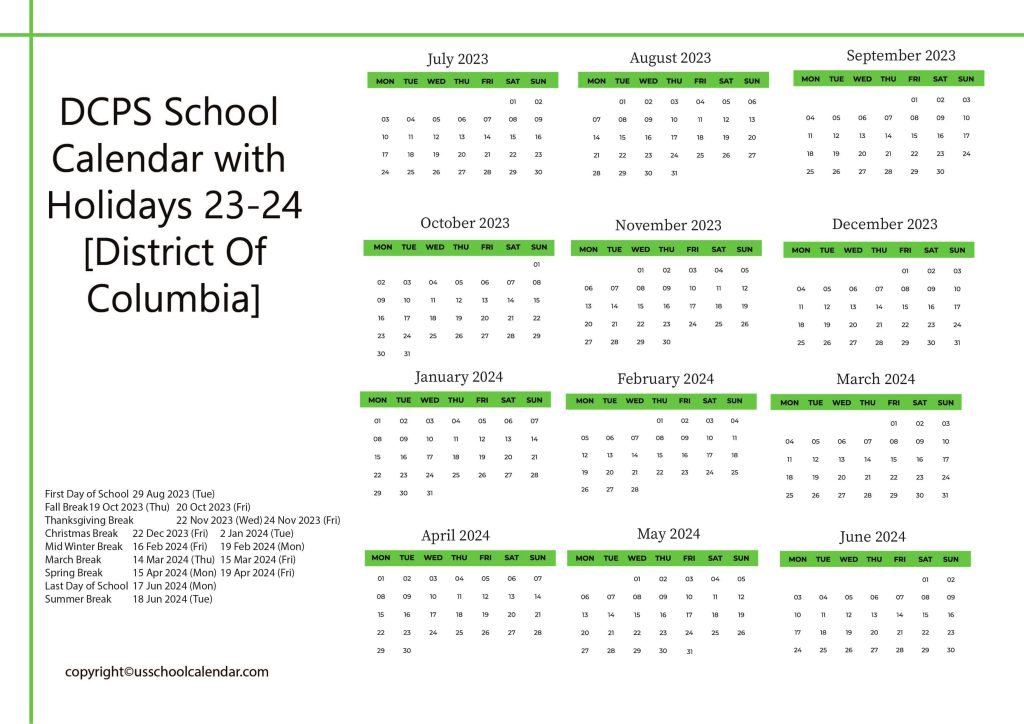 District of Columbia Public Schools Calendar