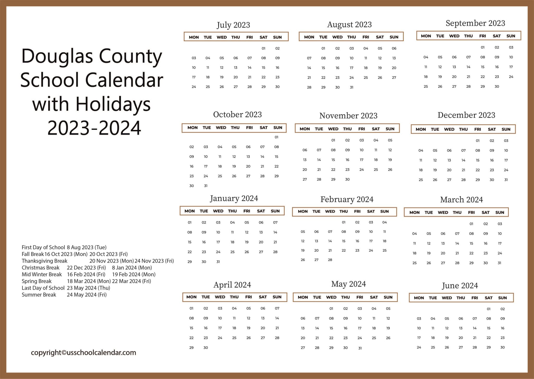 Douglas County School Calendar With Holidays 2023 2024