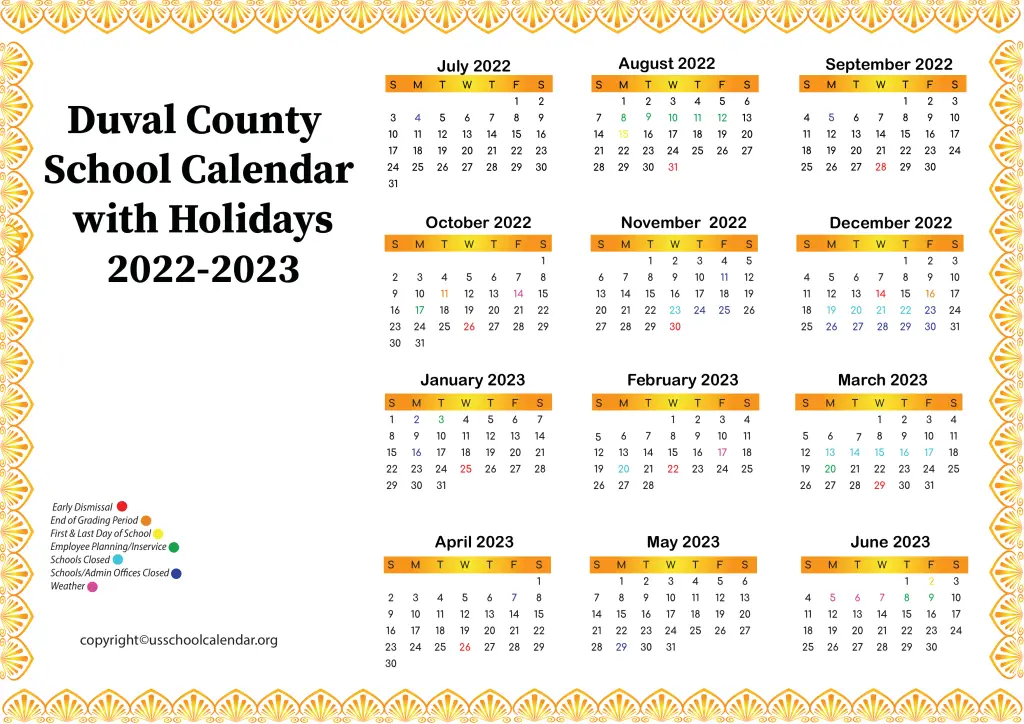 Duval County School Calendar with Holidays 2022-2023
