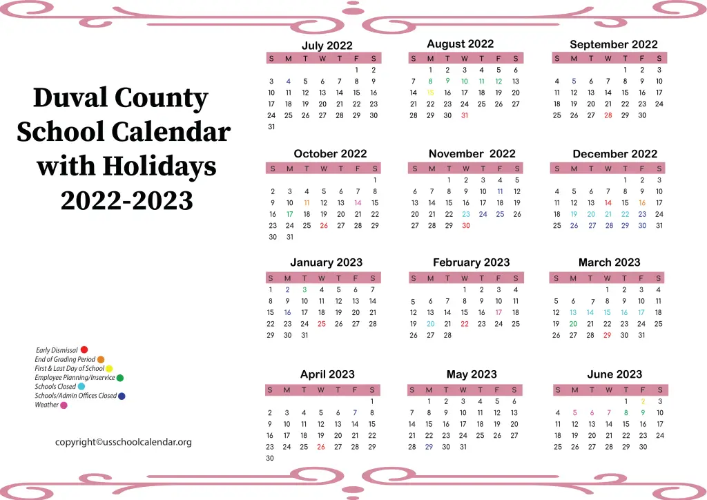Duval County School Calendar with Holidays 2022-2023 2