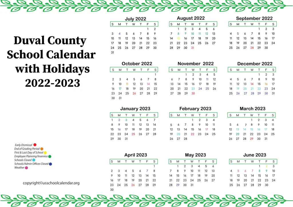 Duval County School Calendar with Holidays 2022-2023 3