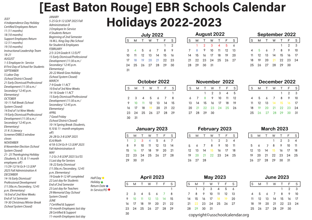EBR Schools Calendar 2022 2023 US School Calendar