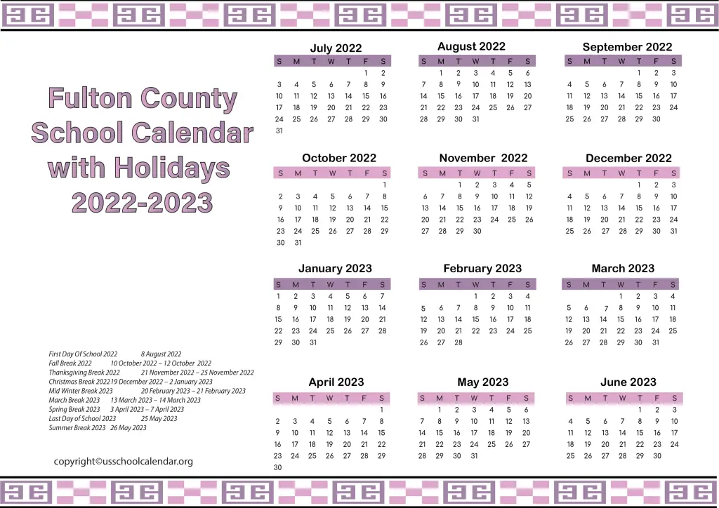 Fulton County School Calendar with Holidays 2022-2023