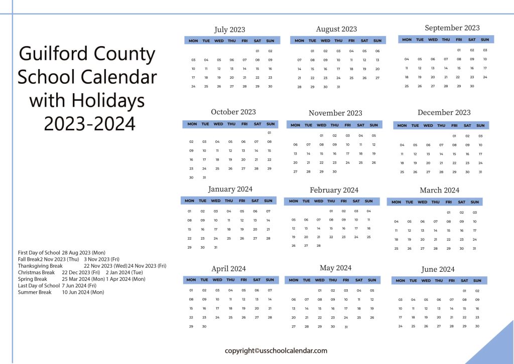 Guilford County School District Calendar