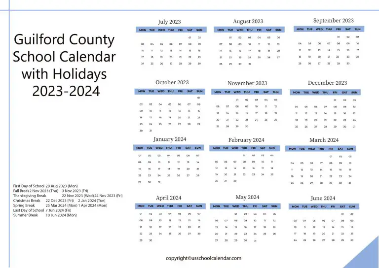 Guilford County School Calendar with Holidays 20232024