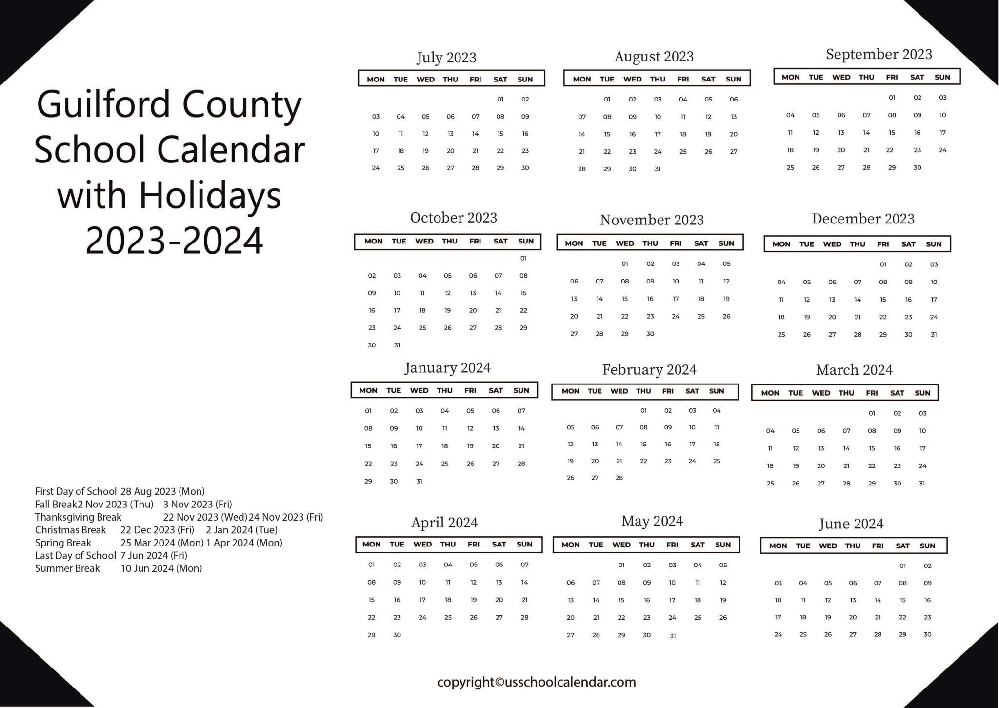 Guilford County School Calendar with Holidays 20232024