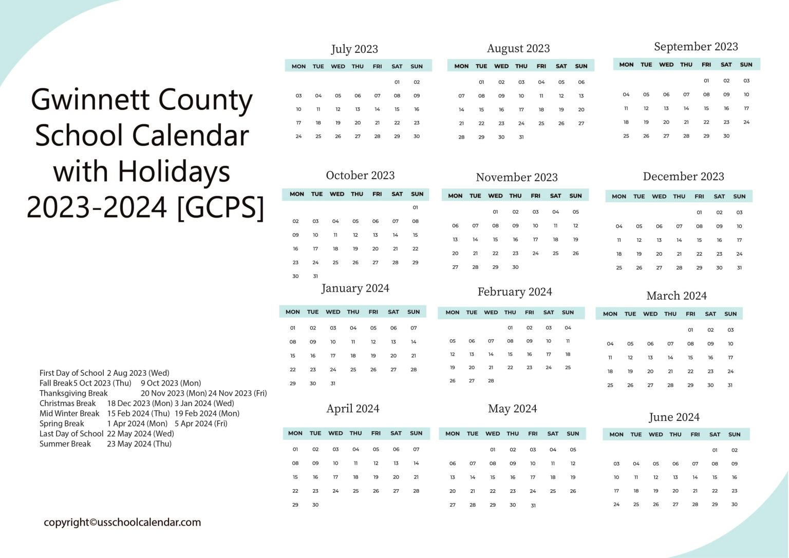 Gwinnett County School Calendar With Holidays 2023 2024 GCPS 