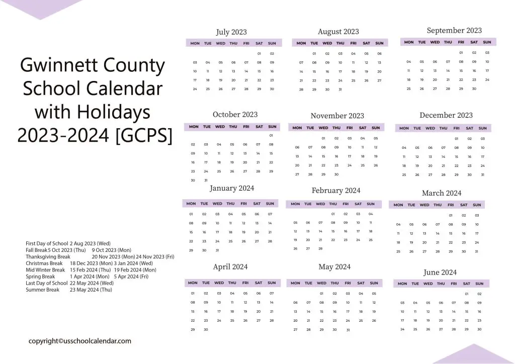 Gwinnett County School Calendar with Holidays 2023-2024 [GCPS]