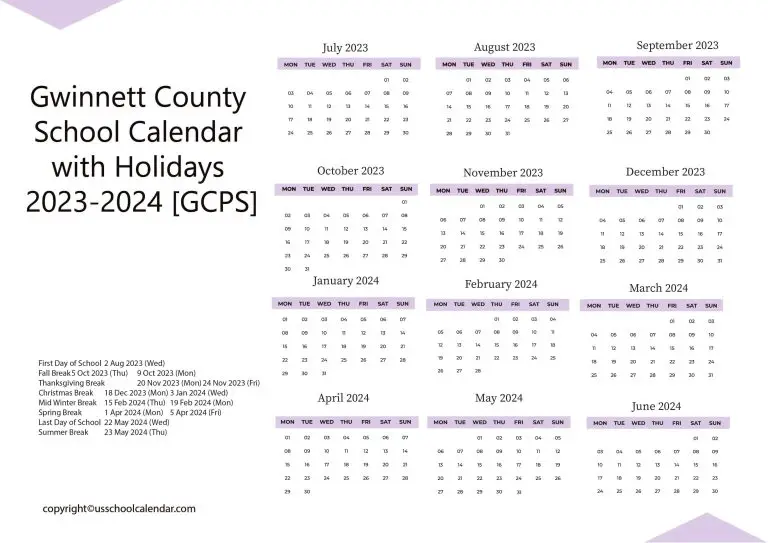 County School Calendar with Holidays 20232024 [GCPS]