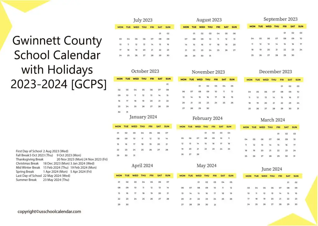 County School Calendar with Holidays 20232024 [GCPS]
