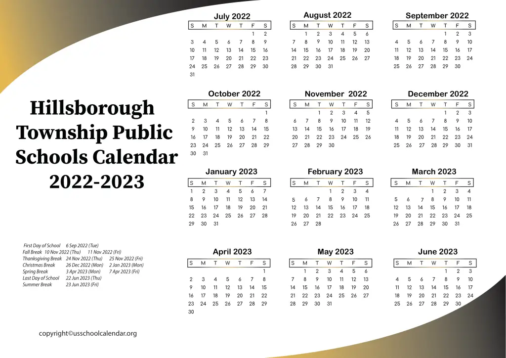Hillsborough Township Public Schools Calendar 2022-2023
