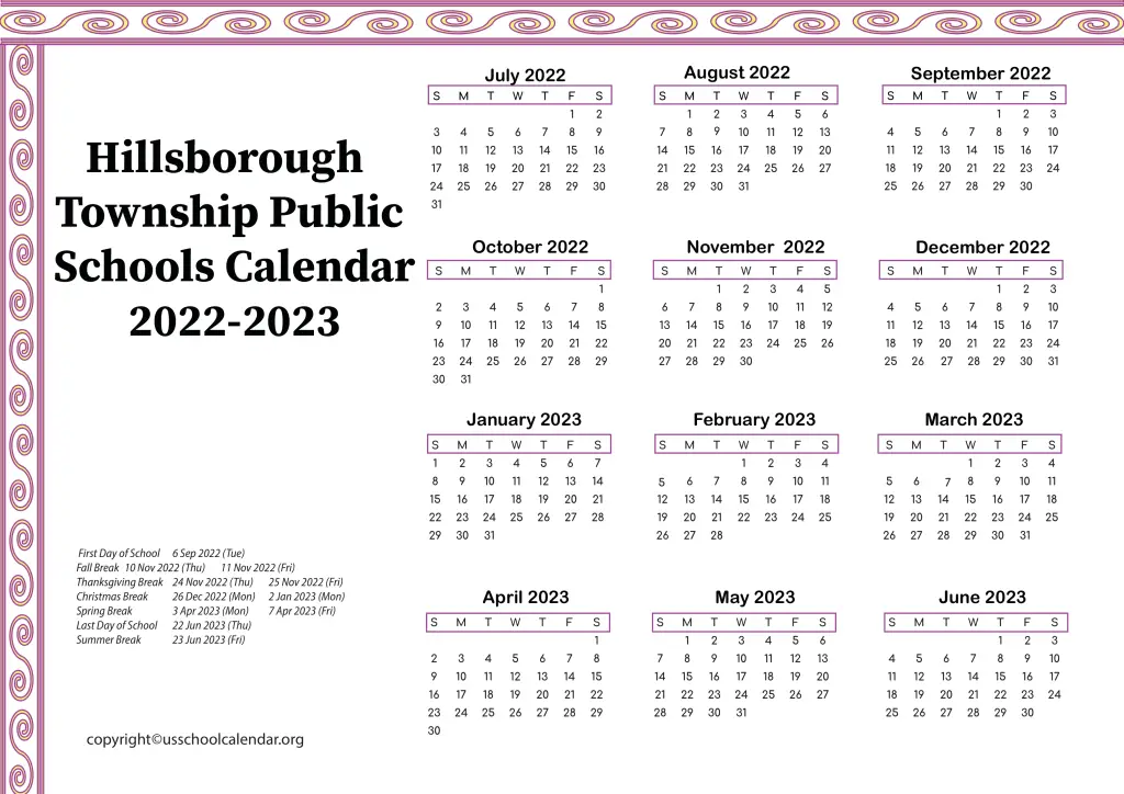 Hillsborough Township Public Schools Calendar 2022-2023 2
